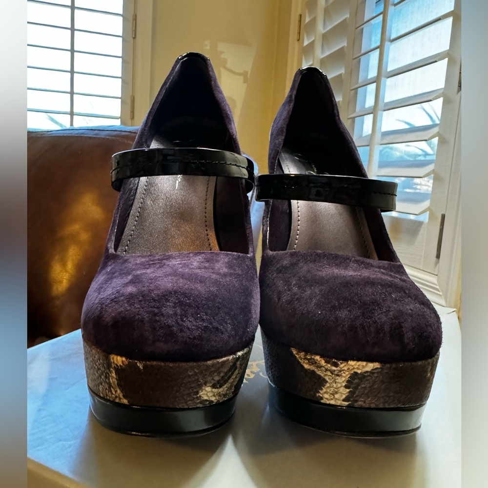 Purple snake skin high heels
